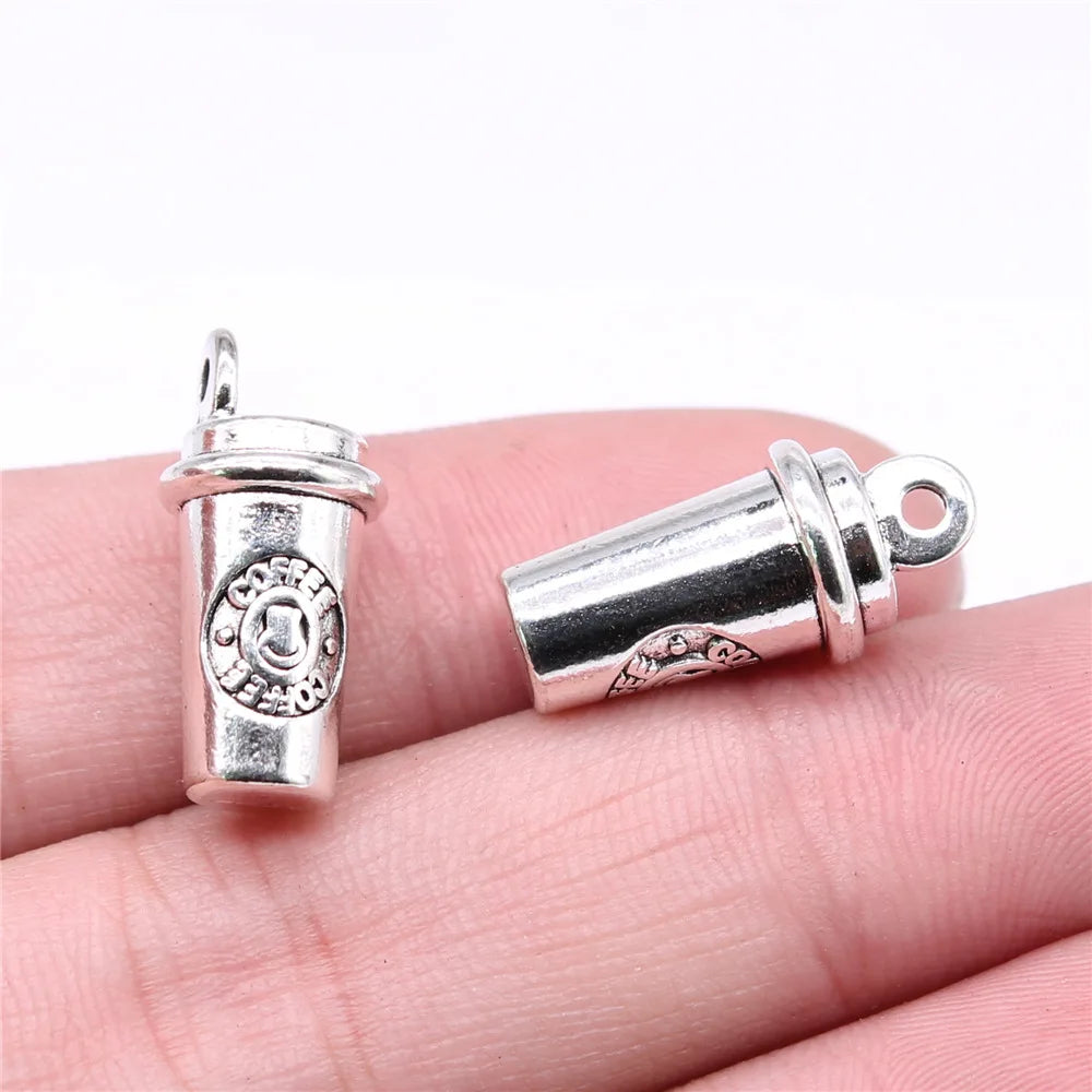 21x10mm 5.11g Antique Silver Zinc Alloy 3D Coffee Cup Charm Pendant for DIY Jewelry Making