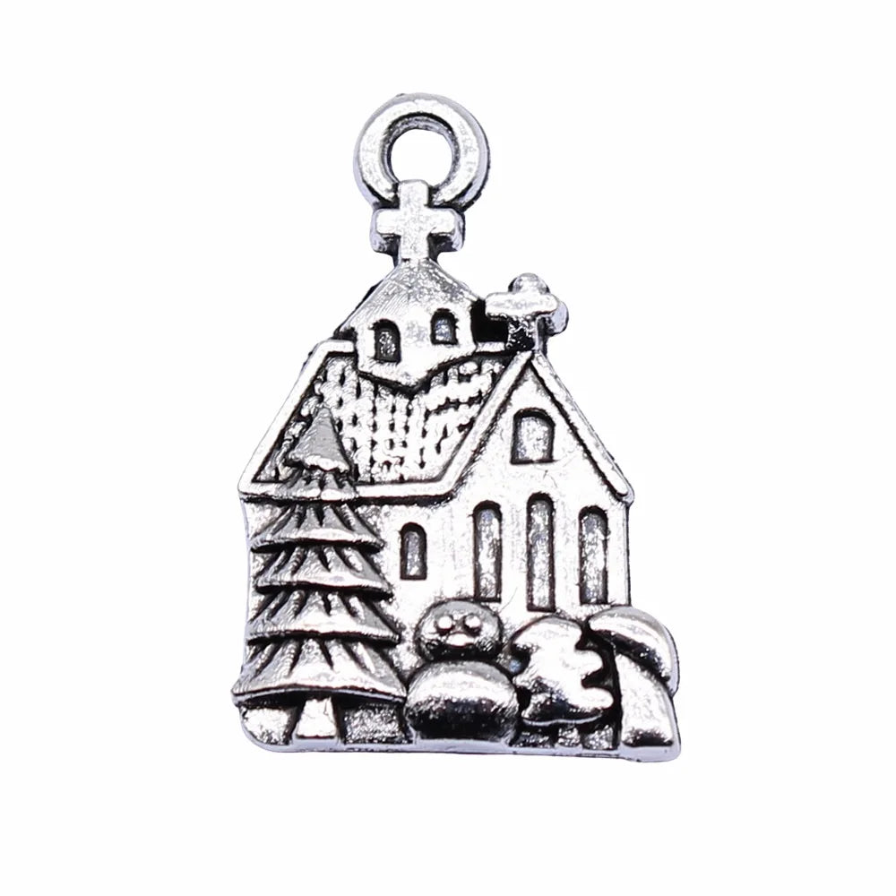 21x14mm 1.4g Antique Silver Zinc Alloy House Charm Pendant for DIY Necklace Bracelet Jewelry Making