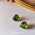 Vintage Green Heart Stud Earrings Alloy Emerald Heart Court Style Elegant Jewelry