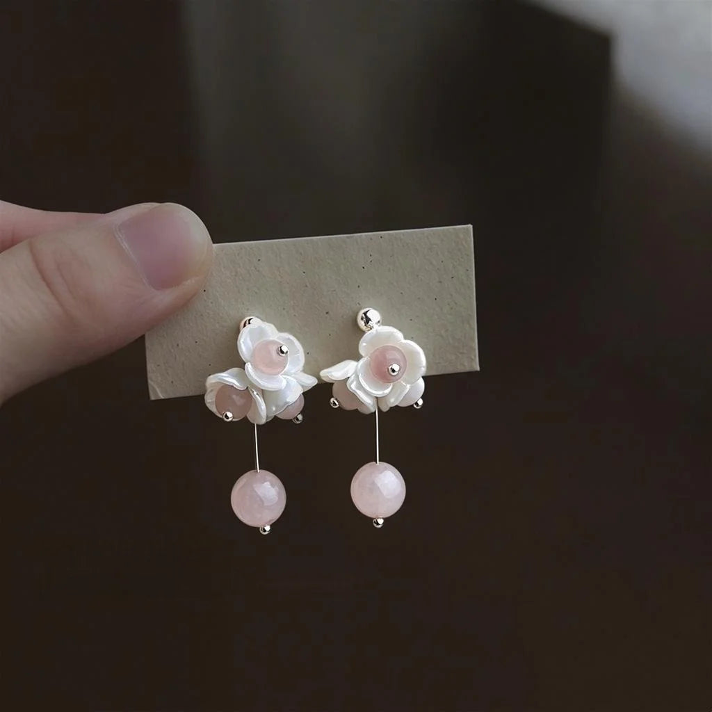 Sweet Floral Tassel Drop Earrings Eco Friendly Copper Handmade Minimalist Cute Flower Jewelry