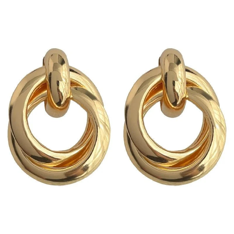 14K Gold Plated Copper Geometric 3D Rope Knot Drop Earrings For Elegant Office Style