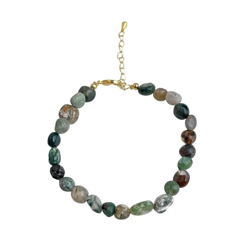 Handmade Moss Agate Bracelet Vintage Ethnic Irregular Geometric Natural Stone Jewelry