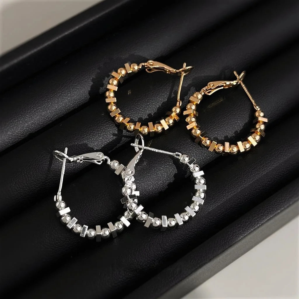 14K Plated Copper Geometric Hoop Earrings, Premium Silver Tone Fashion Commuter Jewelry