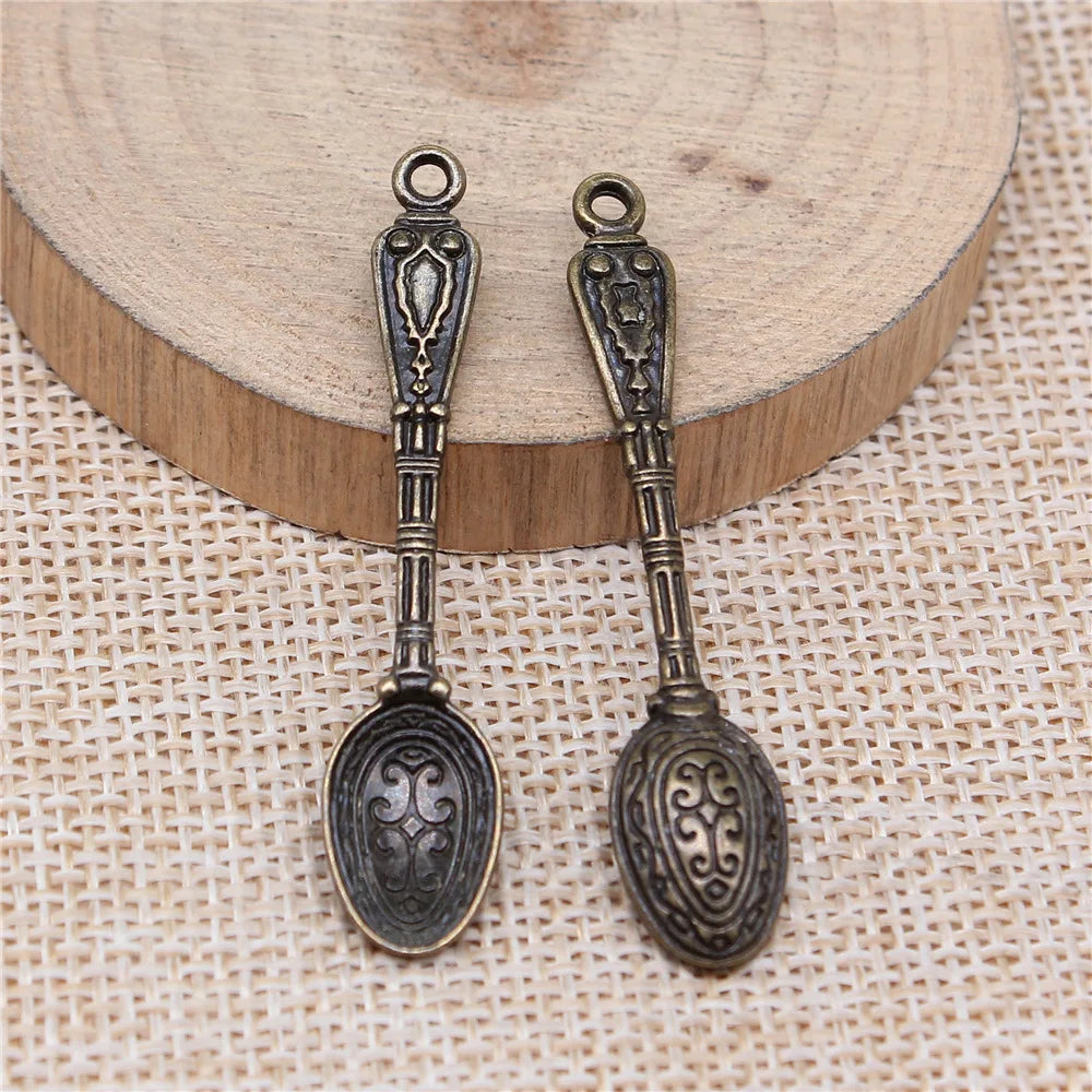 10x49mm 1.8g Antique Silver Zinc Alloy Spoon Charm Pendant for DIY Bracelet Necklace Jewelry Making