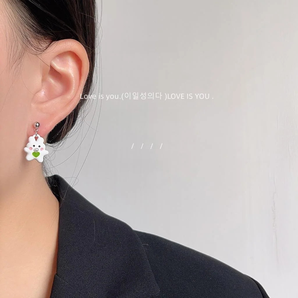 Cute Rabbit Carrot Asymmetric Stud Earrings Silver Plated Copper Cartoon Fresh Style Jewelry
