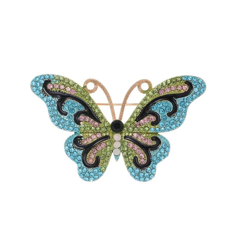 Luxury Rhinestone Butterfly Brooch Pin With Alloy Enamel Wings, Elegant Lapel Pin Corsage Gift