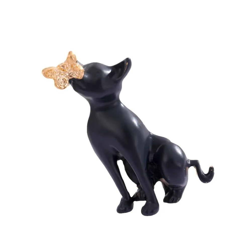 Cute Black Cat With Gold Butterfly Enamel Alloy Brooch, Animal Lapel Pin Corsage Gift For Women