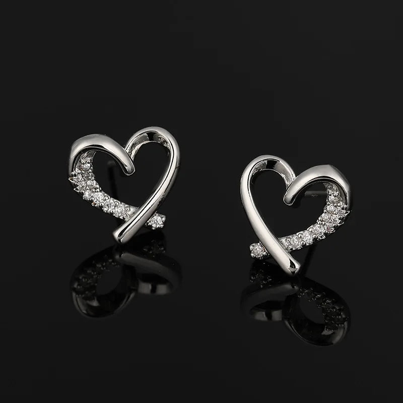 Elegant Gold Alloy Heart Swirl Zircon Minimalist Stud & Clip On No Piercing Commuter Earrings