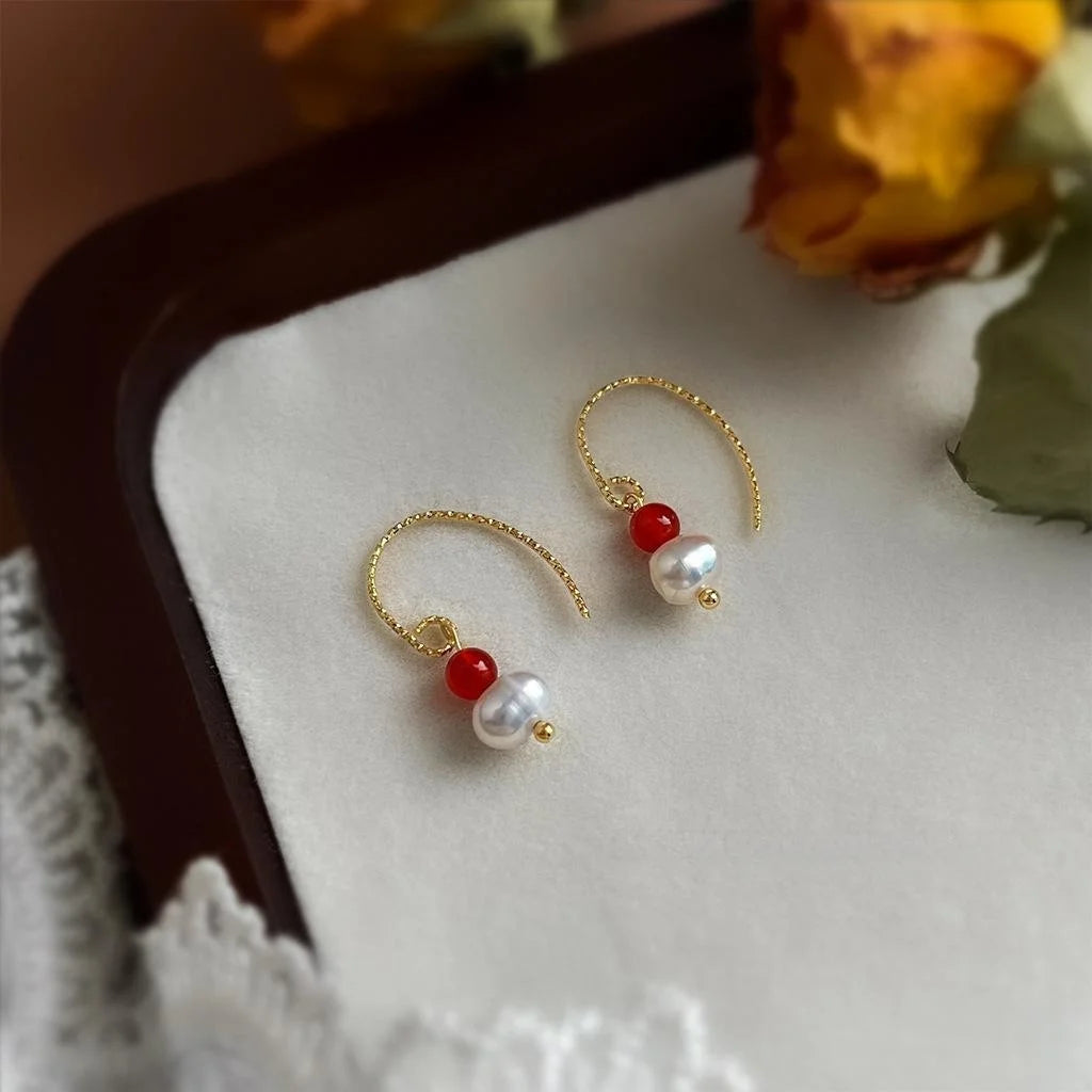 Handmade Freshwater Pearl Geometric Drop Earrings Vintage Ethnic Round Oval Design