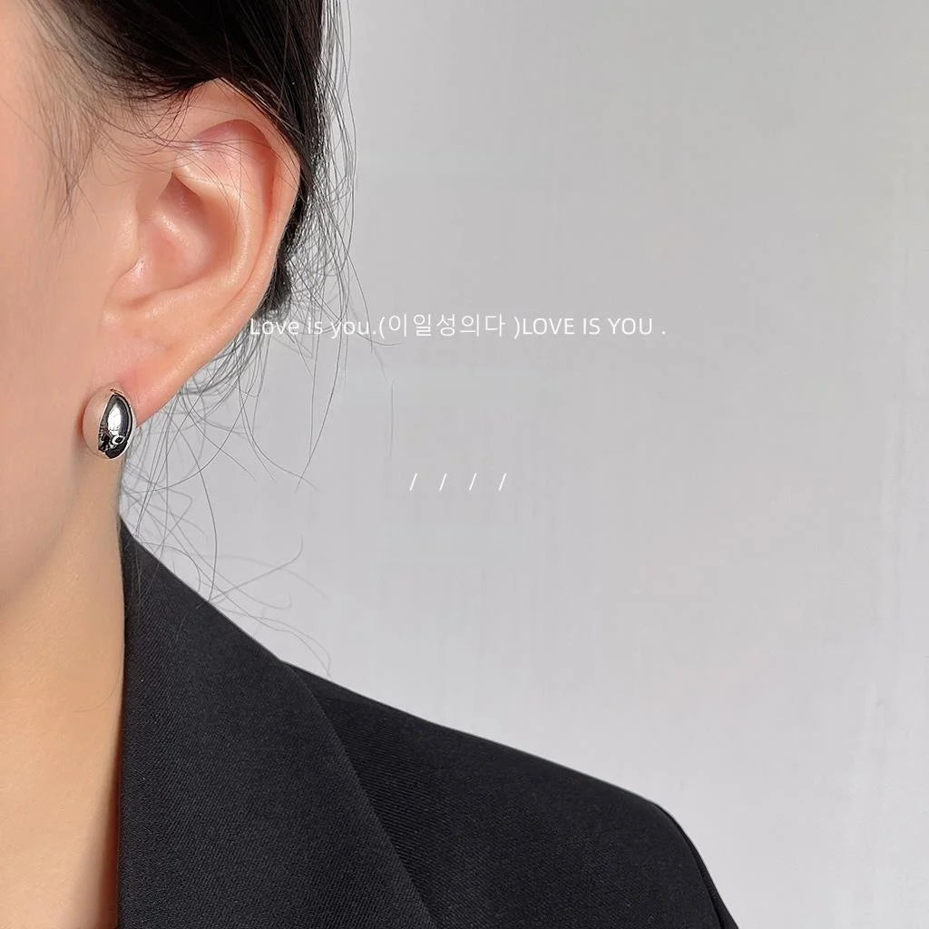 Sweet Cool Silver Plated Copper Waterdrop Stud Earrings Smooth Minimalist Fashion Jewelry