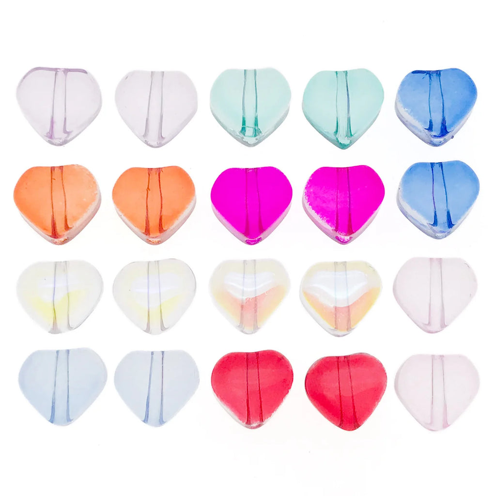 Colorful Glass Heart Loose Beads Straight Hole Beads for DIY Bracelet Necklace Phone Strap
