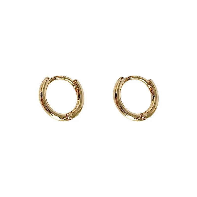 14K Gold Plated Copper Geometric Round Hoop Earrings Simple Elegant OL Style