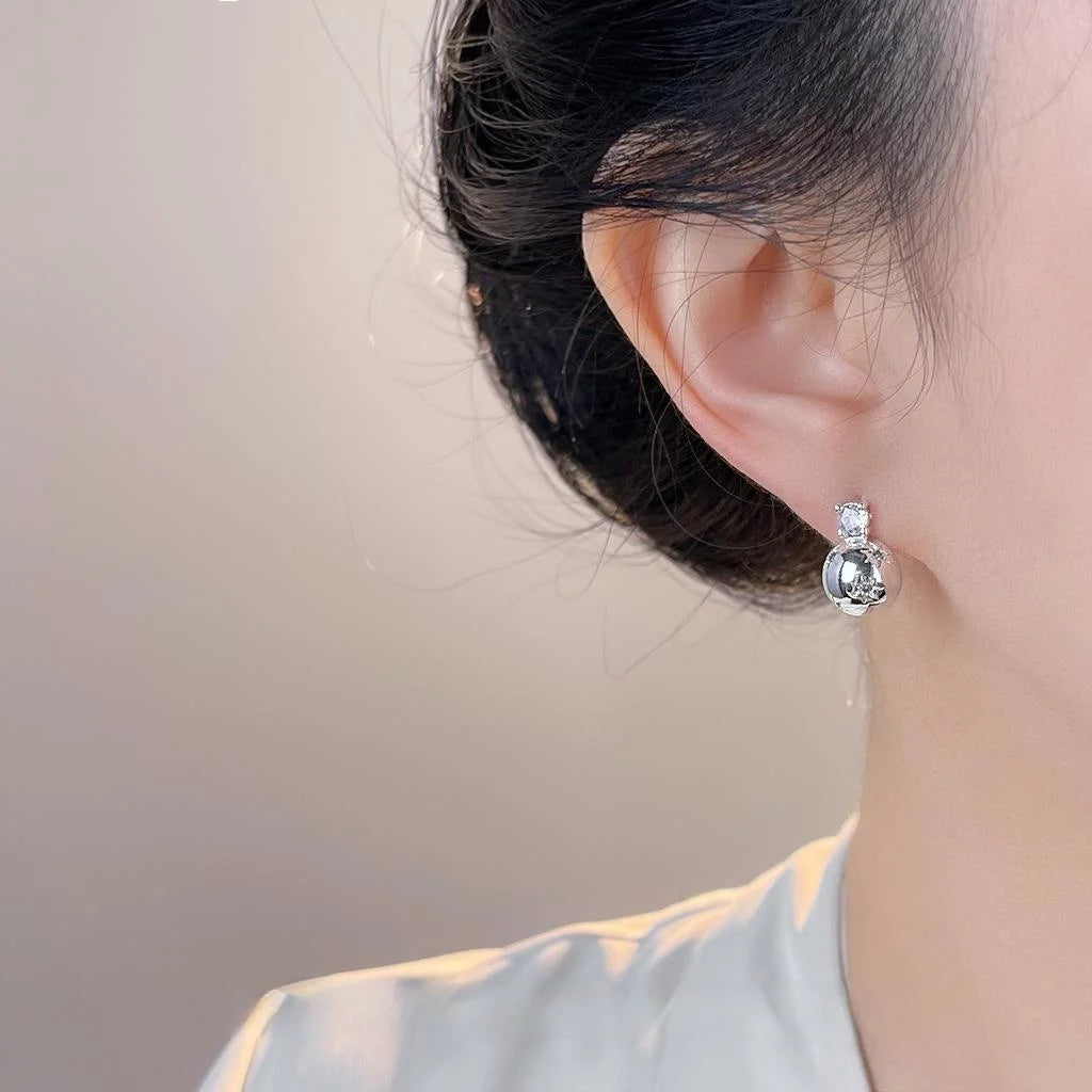 Light Luxury Copper Zircon Starburst Half Circle Geometric Silver Plated Stud Earrings