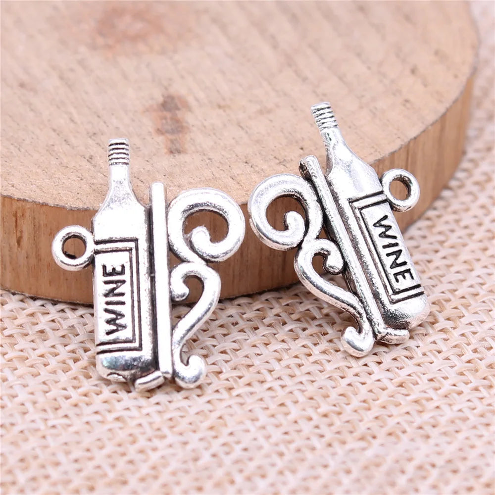 17x22mm 1.7g Antique Silver Finish Zinc Alloy Wine Charm Pendant for Bracelet Necklace DIY Jewelry