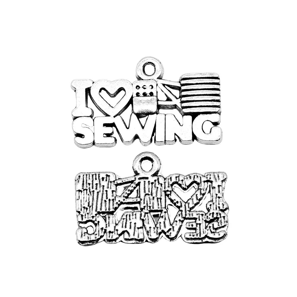 20x12mm 1.3g Antique Silver Zinc Alloy I Heart Sewing Charm Pendant for DIY Craft Jewelry Making