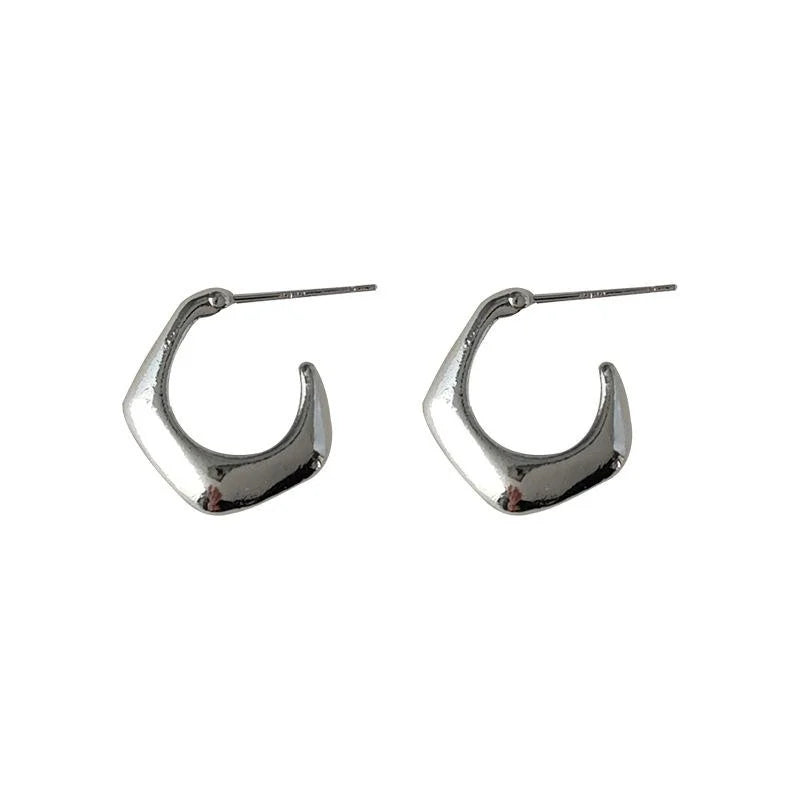 Sweet Cool Style Copper Geometric Smooth Irregular Ring Stud Earrings For Women