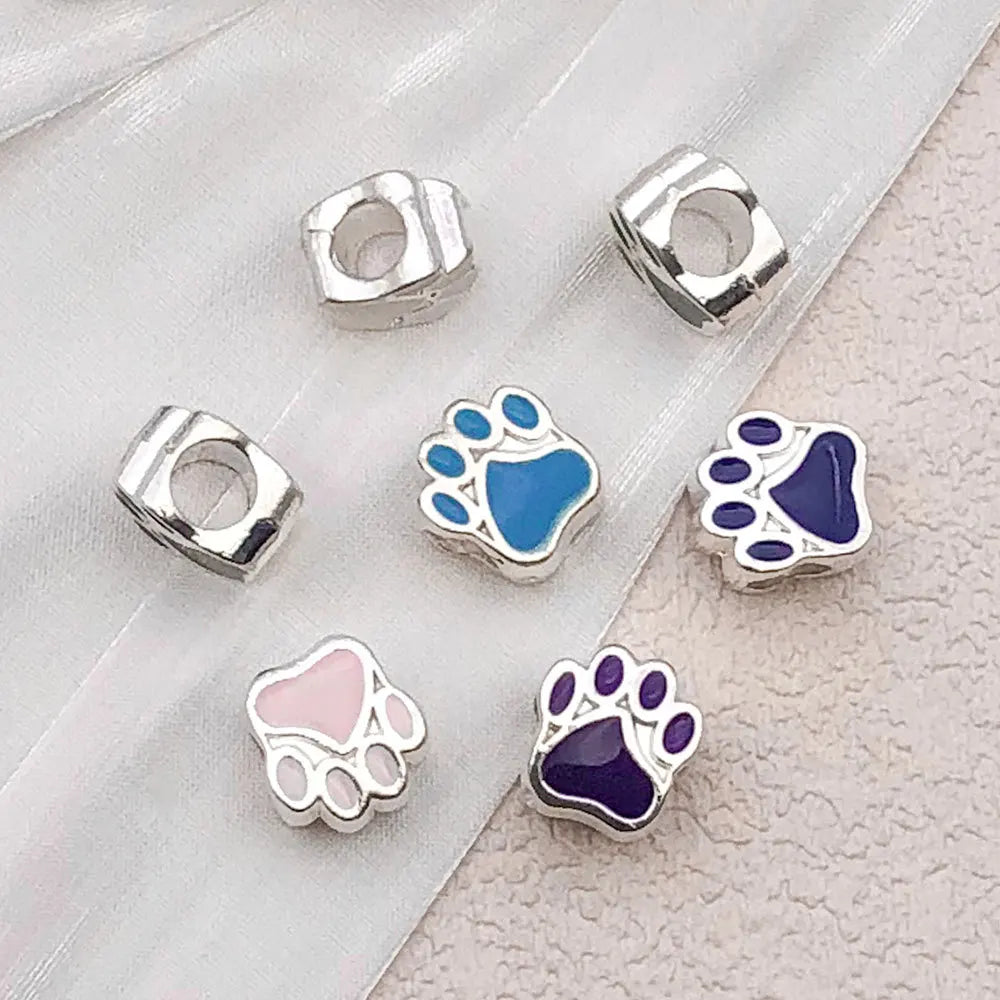 Enamel Zinc Alloy Bear Paw Large Hole Spacer Beads for DIY Bracelet Necklace
