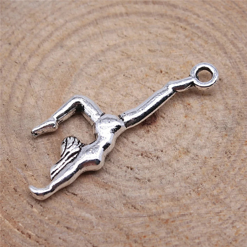 30x11mm 1.2g Multicolor Zinc Alloy Gymnast Charm Pendant for DIY Sports Necklace Bracelet Making