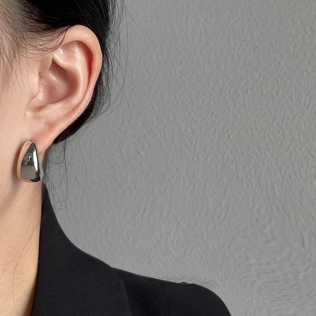 18K Gold Plated Copper Oval Geometric Drop Earrings Minimalist Light Luxury Fashion Jewelry