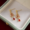 Vintage Court Style Burgundy Zircon Copper Long Tassel Drop Earrings