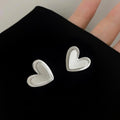 Korean Minimalist Brushed Double Layer Heart Copper Stud Earrings With Silver Plated Pins