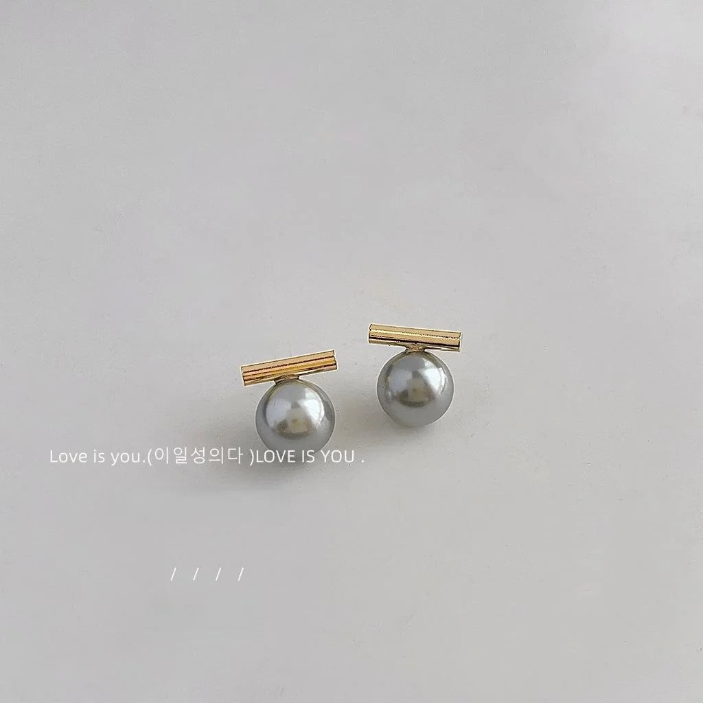 Premium Round Glass Pearl Stud Earrings 14K Plated Minimalist Elegant Ear Jewelry