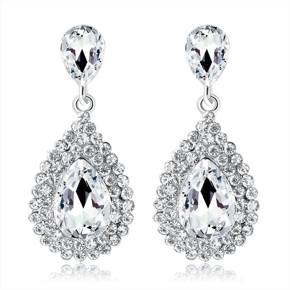 Luxury Statement Teardrop Crystal Rhinestone Alloy Dangle Earrings For Wedding Party Banquet Gift