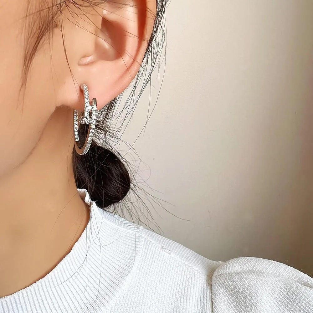 Elegant Spiral Disc Hoop Zircon Alloy Stud & Clip On No Piercing Round Circle Fashion Earrings