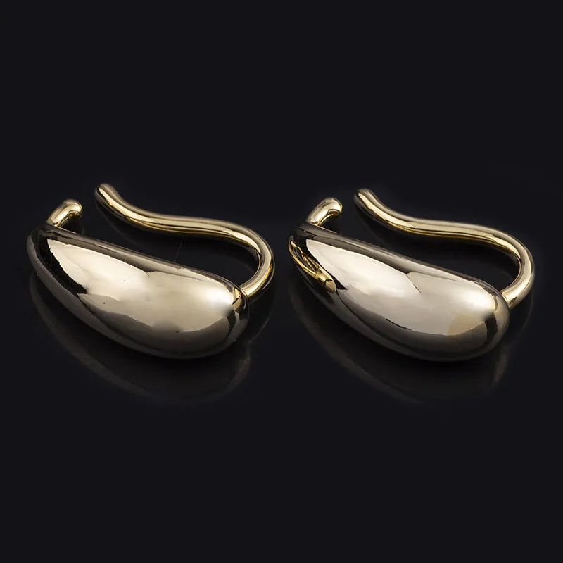 Elegant Smooth Waterdrop Alloy Ear Cuff Stud & Clip On No Piercing Gold Hook Statement Earrings