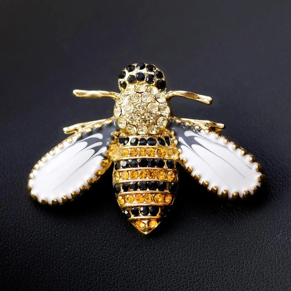 Cute Gold Bee Brooch With Rhinestone Zircon Enamel Wings, Elegant Lapel Pin Corsage Suit Accessory Gift