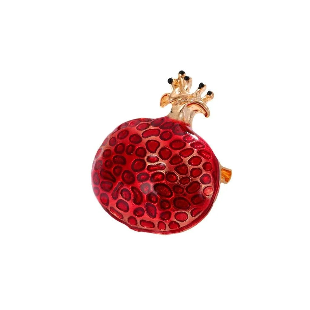Cute Red Enamel Pomegranate Alloy Brooch, Elegant Fruit Lapel Pin Corsage For Shirt Cardigan Gift
