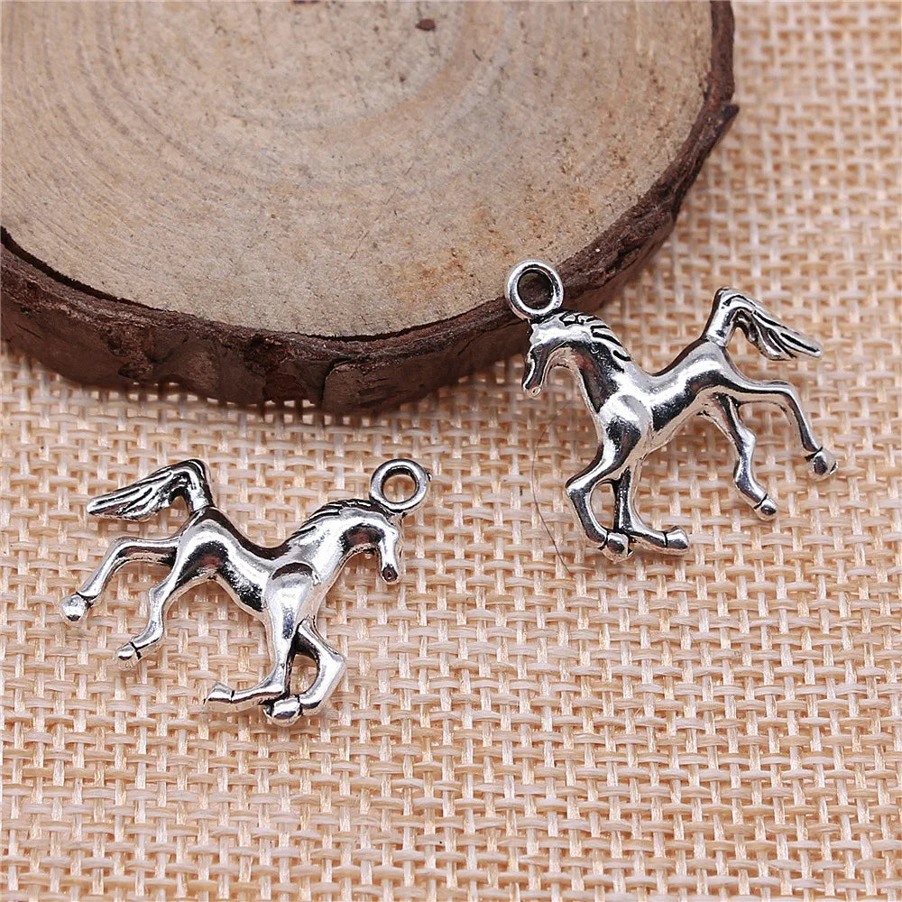 24x22mm 2.4g Antique Silver Zinc Alloy Horse Charm Pendant for DIY Cute Animal Jewelry Making