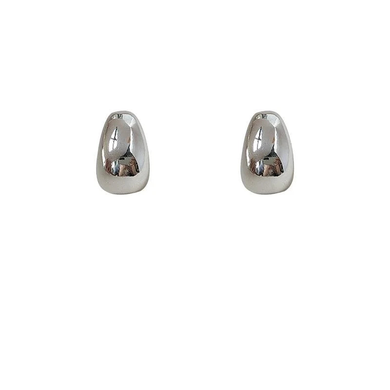 Hong Kong Style Oversized Curved Oval Copper Metal Stud Earrings With Silver Plated Pins