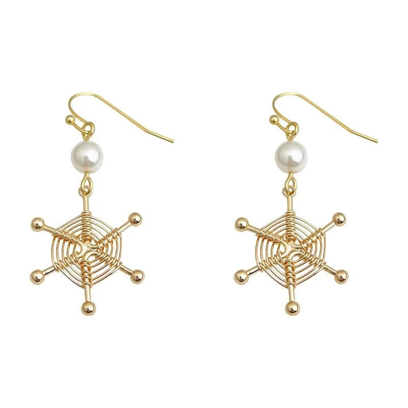 Original Handmade Dreamcatcher Drop Earrings Glass Pearl Copper Geometric Round Line Style