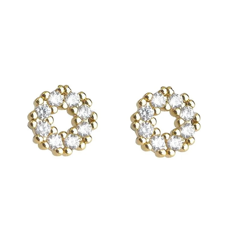 Mini Minimalist Copper Micro Pave Zircon Round Geometric Stud Earrings For Women