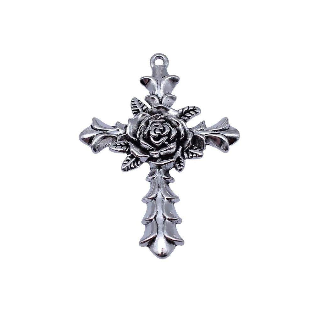 55x39mm 11.1g Antique Silver Zinc Alloy Flower Cross Charm Pendant for DIY Necklace Jewelry Making
