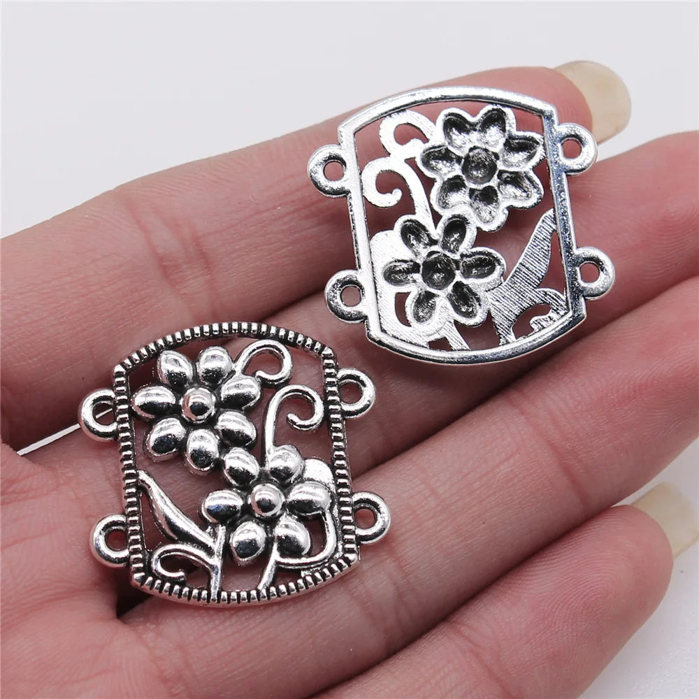 28x29mm 3.8g Antique Silver Zinc Alloy Four Hole Body Chain Connector Charm for DIY Jewelry Making