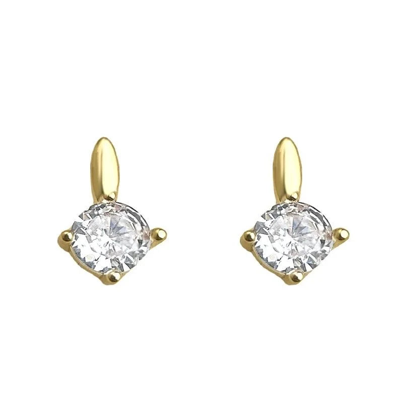 Mini Zircon Stud Earrings With Silver Plated Posts Simple Round Geometric Earrings For Women