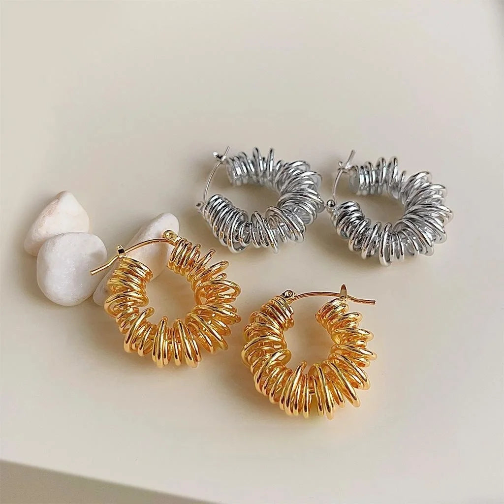 Thickened Real Gold Plated Copper Irregular Geometric Round Hoop Earrings For Luxury Commuter Style