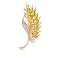 Elegant Wheat Sheaf Brooch With Amber Rhinestones And Faux Pearl, Gold Alloy Lapel Pin Suit Accessory
