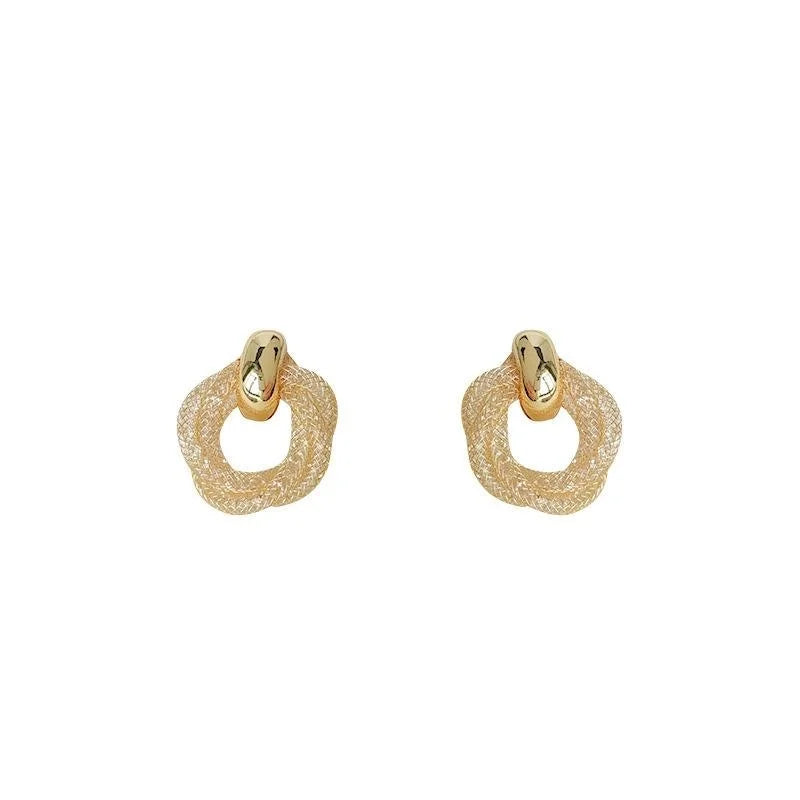 French Luxury Geometric Twist Zircon 14K Plated Copper Stud Earrings For Women