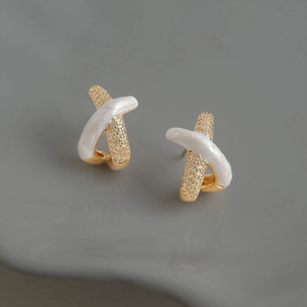 Luxury Geometric Cross Hoop Drop Earrings Copper Micro Pave Zircon Handmade Enamel Jewelry For Women