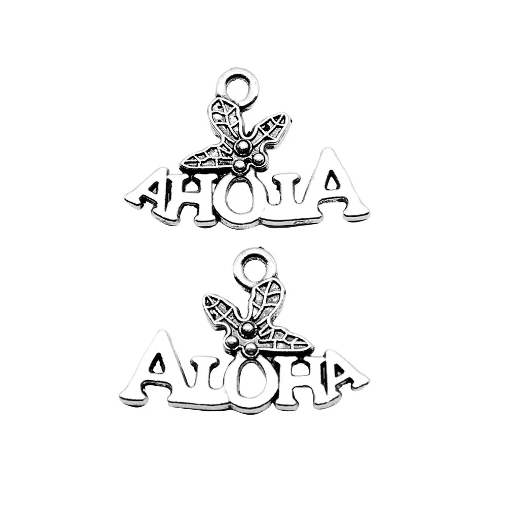 21x14mm 1g Antique Silver Zinc Alloy ALOHA Word Tag Letter Charm Pendant for Bracelet Necklace DIY