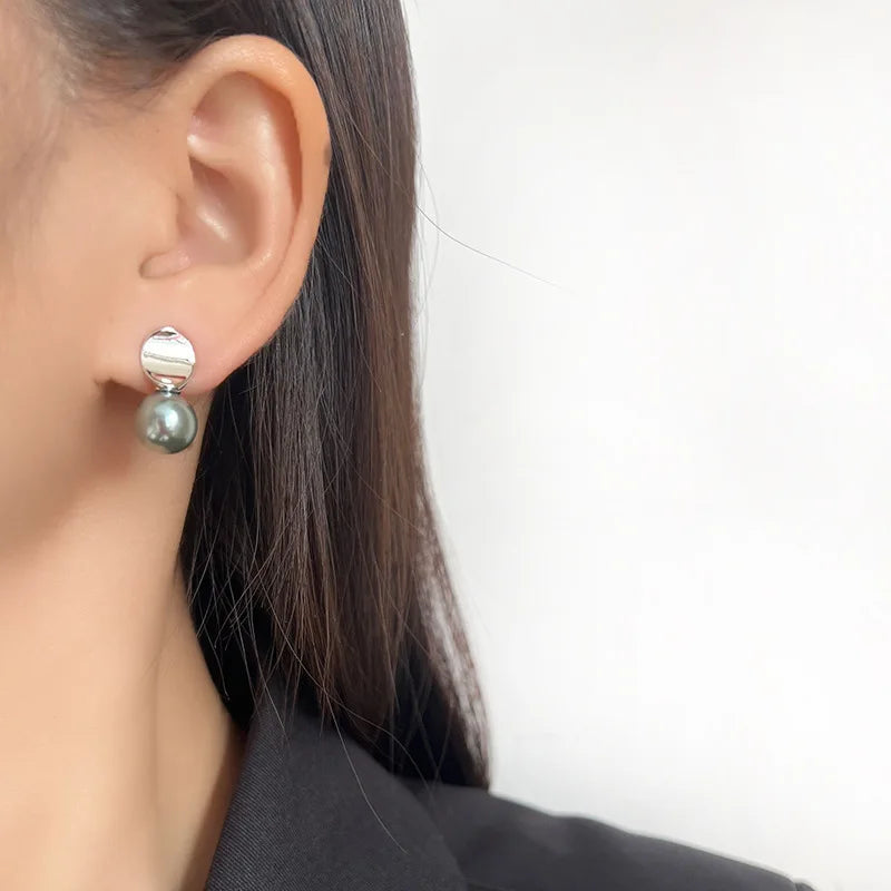 Elegant Grey Pearl Geometric Swirl Alloy Silver Tone Stud & Clip On No Piercing Fashion Earrings