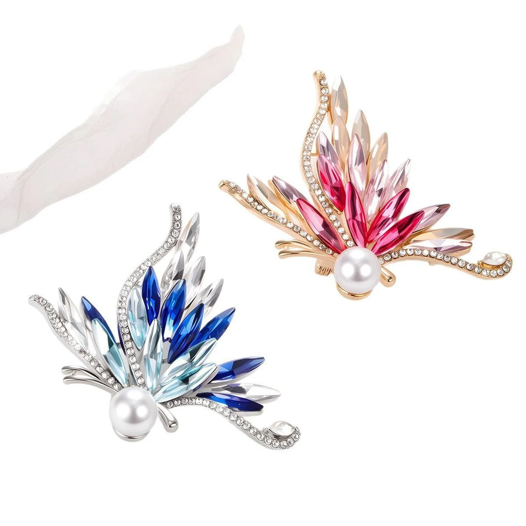 Elegant Gradient Butterfly Rhinestone And Pearl Brooch, Rose Gold Alloy Lapel Pin Corsage Gift For Women