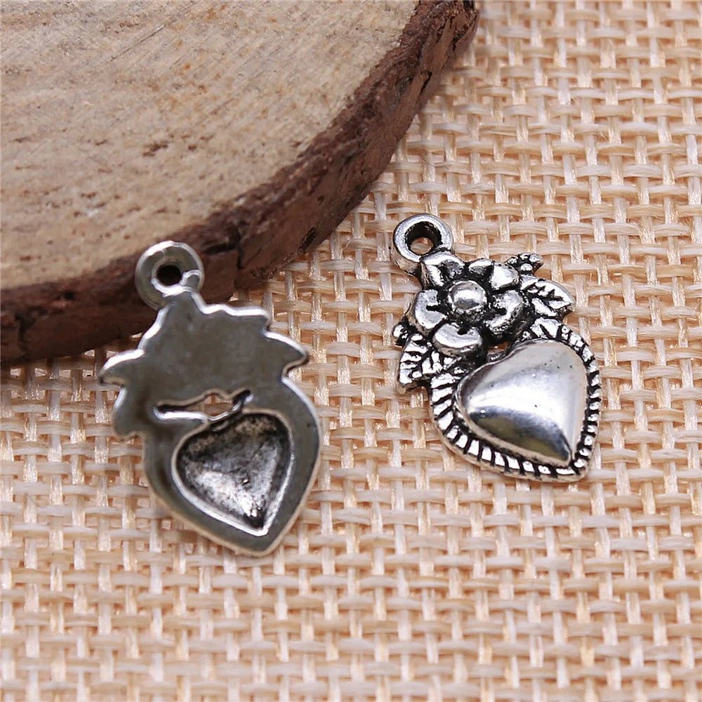 11x18mm 0.8g Multicolor Zinc Alloy Flower Heart charm pendant for DIY necklace bracelet making