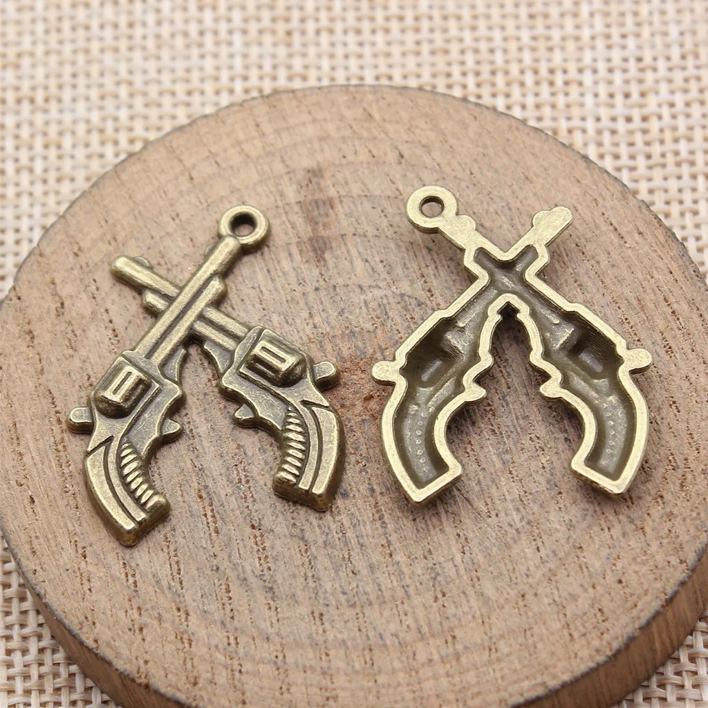 31x23mm 2.7g Multicolor Zinc Alloy Double Pistol Charm Pendant for DIY Necklace Bracelet Jewelry Making