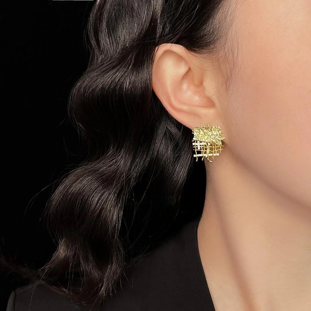 Style Geometric Mesh Line Micro Pave Zircon Copper Drop Earrings