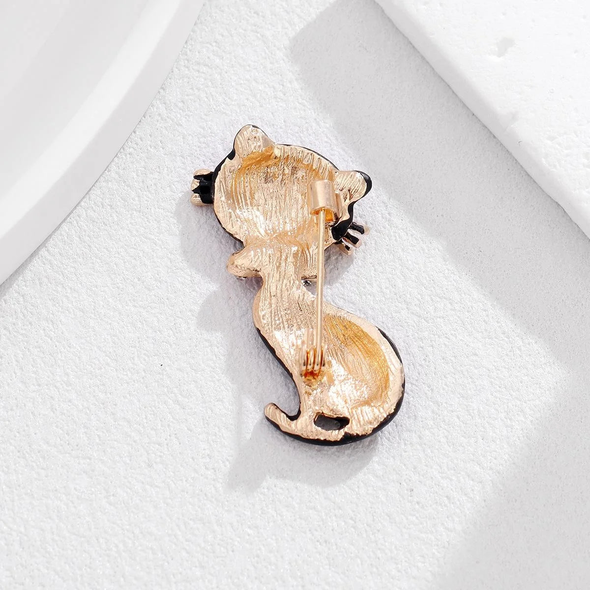 Cute Black Cat Enamel Brooch With Rhinestone Collar, Elegant Alloy Lapel Pin Corsage Gift For Women
