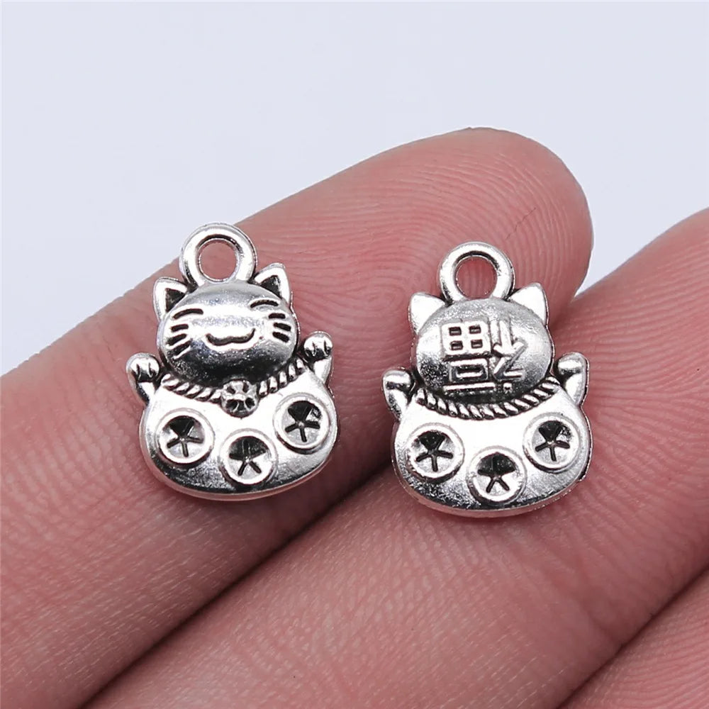 15x11mm 1.7g Multicolor Zinc Alloy Lucky Cat Charm Pendant for Necklace Bracelet DIY Jewelry Making